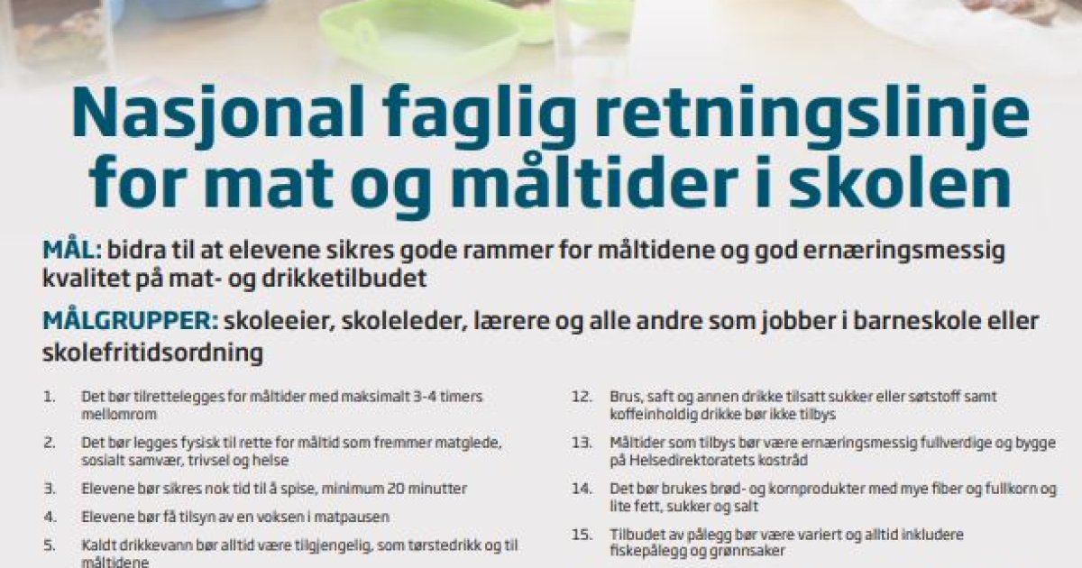 Mat og måltider i skolen Plakater Helsedirektoratet